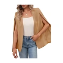 Women's CAPE Blazer Split Sleeve Open Front Lightweight Office Jacket Workwear (khakiColor， M) image 2