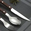 Fangyuan Set de 4 couverts en acier inoxydable compatible lave-vaisselle - Manche en bois image 8