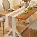 Boho Table Runner 5pcs table runner and placemat, Farmhouse Rustic Dining Kitchen Centerpiece Decor Small Macrame Woven Coffee Table Runner for Dresser Scarf Home Decor 12x72 inch*1,12.5*16.5inch*4 , Ivory&Brown image 0