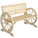 Outsunny Banc de Jardin Banc en Bois, Effet Bois Naturel 3 Places Roues Charette 105,5x56x79 Naturel | Accoudoirs, Style Rustique Chic image 0