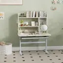 AIYAPLAY Kids Desk, Height Adjustable Children Study Table with Tilt-Desktop, Hutch, Drawer, Storage Shelf, Pegboard, for Reading, Drawing, Studying, Crafting, for 3-12 Years, Natural image 3