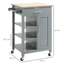 HOMCOM Compact Kitchen Trolley Utility Cart on Wheels with Open Shelf & Storage Drawer for Dining Room, Kitchen, Grey image 2