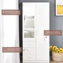 HOMCOM 2 Door 3 Drawer Mirrored Wardrobe with Rail, Modern Clothes Storage Cupboard with Mirror, Drawers and Adjustable Shelves for Bedroom, 80 x 50 x 180 cm, White image 5