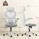 HOMCOM Foldable Desk Chair, Mesh Office Chair with Folding Backrest, 2D Headrest, Flip-up Armrest, Lumbar Support, Swivel Wheels,Space Saving Chair for Home Office, Light Grey image 2