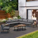 Modular Outdoor Sofa Set with Galvanized Iron Frame, Washable Cushions, Acacia Wood Nesting Tables, for Patio & Garden  image 2