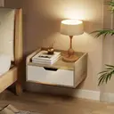 HOMCOM Lot de 2 tables de chevet murales, tables de nuit suspendues avec tiroir et plateau à rebords surélevés, style moderne, pour chambre à coucher, salon, 40 x 30 x 19,5 cm, blanc et bois naturel image 8