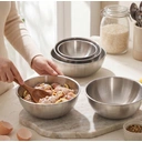 PURECOOK 304 Rolled Rim Japanese-Style Fruit Salad Bowl Collection | 4-Piece Natural Finish Salad Bowl Set image 4