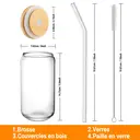 Alphynix Gobelet en verre avec couvercle en bambou et paille 500 ml - Lettre L blanche image 4