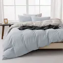 MENDALE Duvet Cover Set - Premium Bedding Set - 200*200 cm Duvet Cover with 65*65 cm Pillow Case - Soft Brushed Microfiber- Light Blue & Light Grey image 4