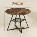 HOMCOM Dining Table for 4 People, 100 cm Round Industrial Kitchen Table with Storage Shelf, Wood Effect Tabletop, Metal Base for Kitchen, Dining Room, Living Room, Rustic Brown image 2