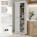 HOMCOM 184cm Freestanding Kitchen Cupboard with 4 Doors, Modern Storage Cabinet Organizer with 6-Tier Shelving and 4 Adjustable Shelves, White image 5