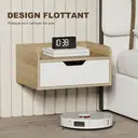 HOMCOM Lot de 2 tables de chevet murales, tables de nuit suspendues avec tiroir et plateau à rebords surélevés, style moderne, pour chambre à coucher, salon, 40 x 30 x 19,5 cm, blanc et bois naturel image 4