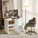 HOMCOM Computer Desk with Drawers, Dressing Table, High Gloss Home Office Writing Workstation, White image 1