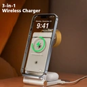 Rexsun 3 in 1 Foldable Wireless Charging Station, Aluminum Alloy Wireless Charger Stand for Multiple Apple Devices - Travel Size for iPhone, Apple Watch, AirPods, Adapter Not Included, T8, Silver-white image 2