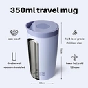 Bottle Bottle Insulated Travel Mug 350ml Stainless Steel Office Coffee Cup with Push Button Lid Keeps Cold and Hot for 8 Hours (Blue) image 2