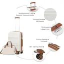 Kono 2-Piece Set Lightweight 51.5x38x21cm ABS Hard Shell Travel Carry-On Suitcase with TSA Combination Lock and Ryanair 40x20x25cm Cabin Bag, Cream White image 2