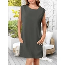 Robe Femme Manches Courtes Col Rond Empiècement Coupe Décontractée Pour Printemps Été Vacances Et Tenue Quotidienne Gris foncé Taille S image 1