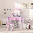 AIYAPLAY Kids Dressing Table Set, 2-Piece Girls Vanity Table with Mirror, Stool, Drawer, Storage, Desktop, Heart-Themed Makeup Desk and Chair, Pink image 3