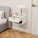 HOMCOM Floating Nightstands Set of 2, Modern Wall Mounted Bedside Tables with Fluted Drawer and Open Shelf for Bedroom, White image 8