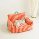 ZEZE Salmon Stripe Plush Pet Bed for Cats Dogs, Enclosed Design for Security, Removable Washable, Fits Up to 15kg image 0