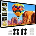 XBJ Écran de projection 100 pouces 16:9 | Écran de projection double face pliable anti-froissage HD 4K, Angle de vision large de 160°, Cordes et crochets extra longs pour une installation rapide, Intérieur/extérieur home cinéma/fête dans le jardin image 0