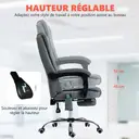 Vinsetto Fauteuil de bureau massant et chauffant, chaise de bureau ergonomique hauteur réglable, dossier inclinable, repose-pieds, télécommande filaire, pivotant 360°, tissu aspect lin, gris foncé image 5