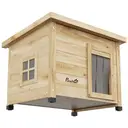 PawHut Maison pour chats niche d'extérieur en bois surélevée avec toit asphalte, porte avec rideau, fenêtre, 57 x 45 x 43 cm jaune image 7