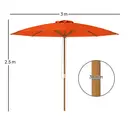 Outsunny 3(m) Garden Parasol, Pulley Operated Patio Umbrella, Wooden Parasol, Table Market Umbrella with Rope Pulley Mechanism and 8 Ribs, Orange image 2