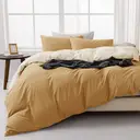 MENDALE Duvet Cover Set - Premium Bedding Set - 135*200 cm Duvet Cover with 75*50 cm Pillow Case - Soft Brushed Microfiber- Bown & Yellow image 4