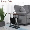 HOMCOM Table d'appoint bout de canapé table d'entrée avec porte-revues strucuture en acier design industriel - 49 x 19 x 55 cm noir marron foncé image 6