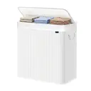 JOYFURNOS Grand Panier à Linge en Bambou, Panier à Linge Pliable à 3 Compartiments avec Couvercle, Sac Intérieur Amovible, Blanc image 1