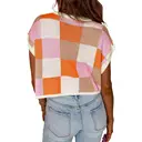 Women's Cap Sleeve Crop Tops Summer Color Block Going Out Crew Neck Knit Trendy Casual Sweater (orange, L) image 1