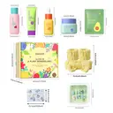 QUIYUM Kit de soins visage aux fruits (10 pièces) : nettoyant 100 g, tonique 160 ml, sérum 30 ml, crème 50 g, masques aux fruits 25 g × 4, et un serre-tête avec autocollants pour ongles. Cadeau de la Fête des Mères image 2