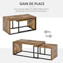 HOMCOM Lot de 2 tables basses gigognes, design industriel, grande : 90 x 48 x 42 cm, métal noir et effet bois vieilli image 5