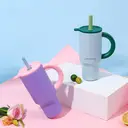 JORDAN&JUDY Subor Double-Walled Steel Straw Cup (Car-Mounted Large-Capacity Water Bottle, Insulated Cup, High-Quality Ice Cup), Purple (920ml) image 5