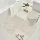 Bathroom Set 3 Piece Non-Slip Absorbent Bath Mats for Tub Shower, Machine Washable 38*44cmToilet Cover, 50*40cm U-Shaped Contour Toilet Rug，50*80cm Bathroom Rugs,Beige meander pattern image 0