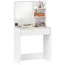 HOMCOM Dressing Table with Mirror, Modern Vanity Desk with Drawer and 3 Open Shelves, Makeup Desk for Bedroom, White image 0