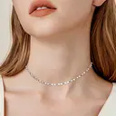 14-Inch Women's Rhodium Plated Choker Necklace, Dainty Beaded Chain image 1