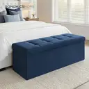 Ochama x SONGMICS Storage Ottoman, Foldable Velvet Storage Bench, 2 Extra Storage Boxes, 38 x 110 x 38 cm, for Hallway, Living Room, Bedroom, Dark Blue image 4