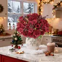 Yuejia 2Pcs 13in/33cmArtificial Flowers Like Real Artificial Bouquet Silk Artificial Roses Bouquet with Daisy Chrysanthemum Pink Flowers for Centerpiece Table Wedding Party Home Decor(red) image 5