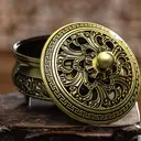 JU7CER 1PC Alloy Golden Lotus Incense Burner with Lid - Classic Style, Ideal for Christmas Home Decoration and Floor Display, Incense Holder image 4