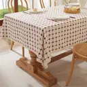 Nappe Rectangulaire Rustique à Carreaux avec Broderie et Bordure en Dentelle – Coton et Lin Anti-Poussière pour Cuisine et Salle à Manger 140x230cm, Rouge Clair image 4