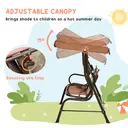 Outsunny 2 Seater Kids Garden Swing Seat, Children Outdoor Patio Lounge Chair for Gardens w/ Adjustable Awning, Seatbelt, Monkey Pattern - Brown image 3