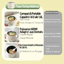 IAGREEA Klootwijk Autocuiseur électrique portable 1,6 L - Mini appareil à ramen, polyvalent, sans surveillance, antiadhésif, avec protection contre l’ébullition à sec, pour nouilles et soupe aux œufs, compact pour chambre d’étudiant et bureau (beige) image 4