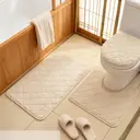 3 pcs Bathroom Rug Set Includes Bath Rug, Contour Mat and Toilet Lid Cover, Machine Washable, Super Soft Microfiber & Non Slip Bath Rugs with Rubber Backing,Beige diamond pattern image 3