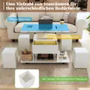 Table 100x50x48 cm, réglable en hauteur, avec roulettes, 4 tabourets & rangement – peut être utilisée comme table basse, table à manger ou table de travail, blanc image 5