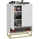 HOMCOM Shoe Cabinet, 12 Pairs Shoe Storage Cabinet with 2 Chevron Doors, Adjustable Shelf, Open Shelf and 6 Vents for Entryway, Hallway, White image 0
