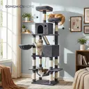 SONGMICS Arbre à chat hauteur 206 cm avec 13 griffoirs, 2 plateformes, 2 niches et panier, hamac, pompon - Gris anthracite image 3