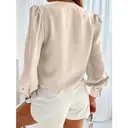 Women's Business Casual Tops Summer Long Sleeve Silk Button Down Shirts V Neck Chiffon Blouses (beige, XL) image 1