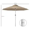 Outsunny 3(m) Solar Powered Garden Parasol with Lights, LED Lighted Deck Umbrella with 48mm Aluminium Pole, Crank, Solar Charged and USB Type-c, for Balcony, Outdoor and Lawn, Khaki image 2